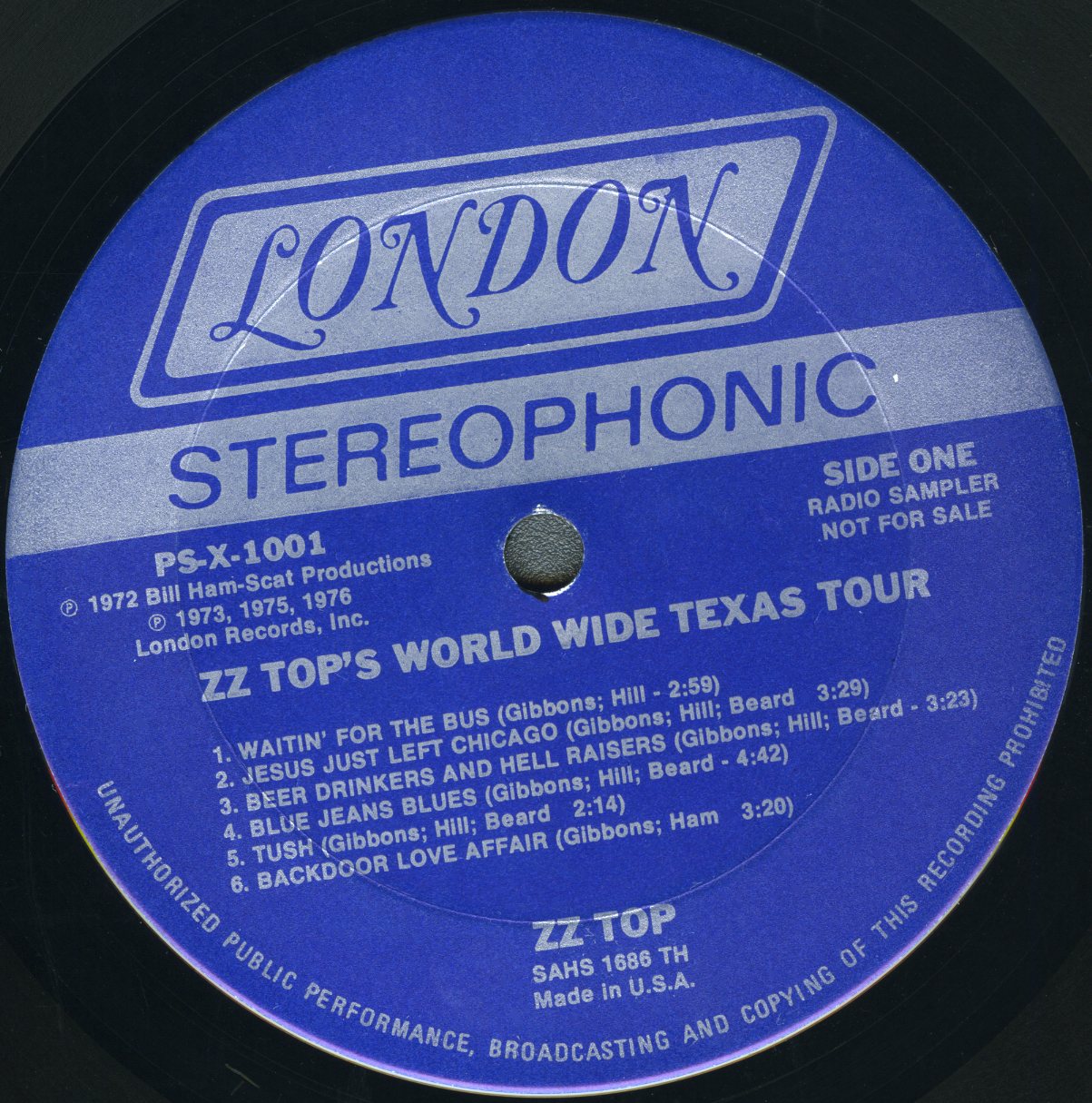 ZZ Top  Worldwide Texas Tour : LP Label A